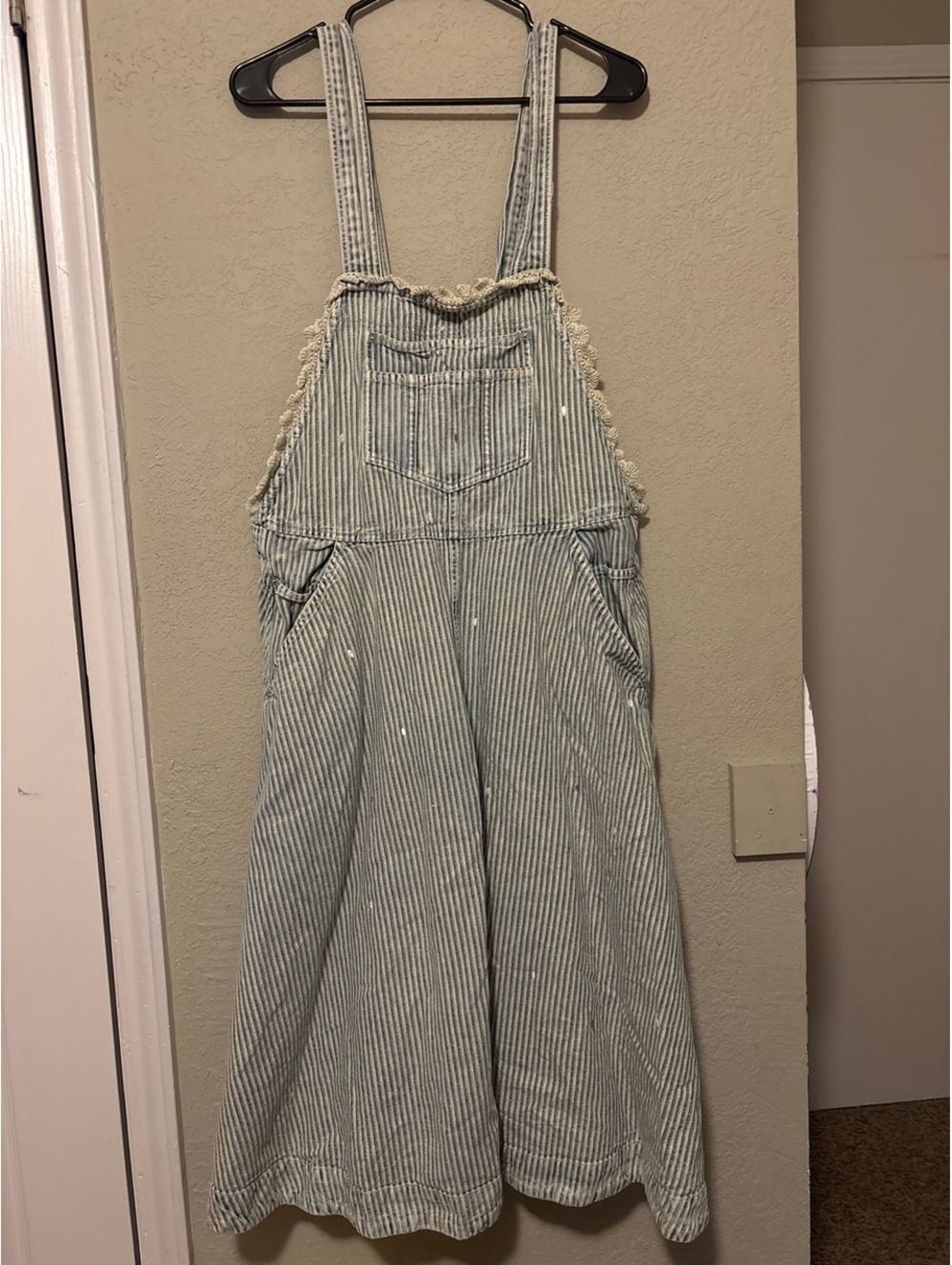 We The Free Striped Denim Sun Down Railroad Skirtall Overalls Size S